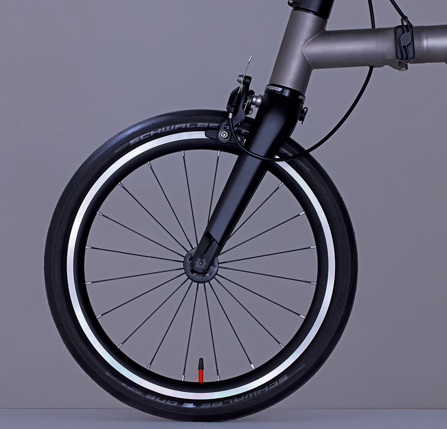 Brompton T Line ultralight titanium folding commuter bikes, carbon fork, rim brakes