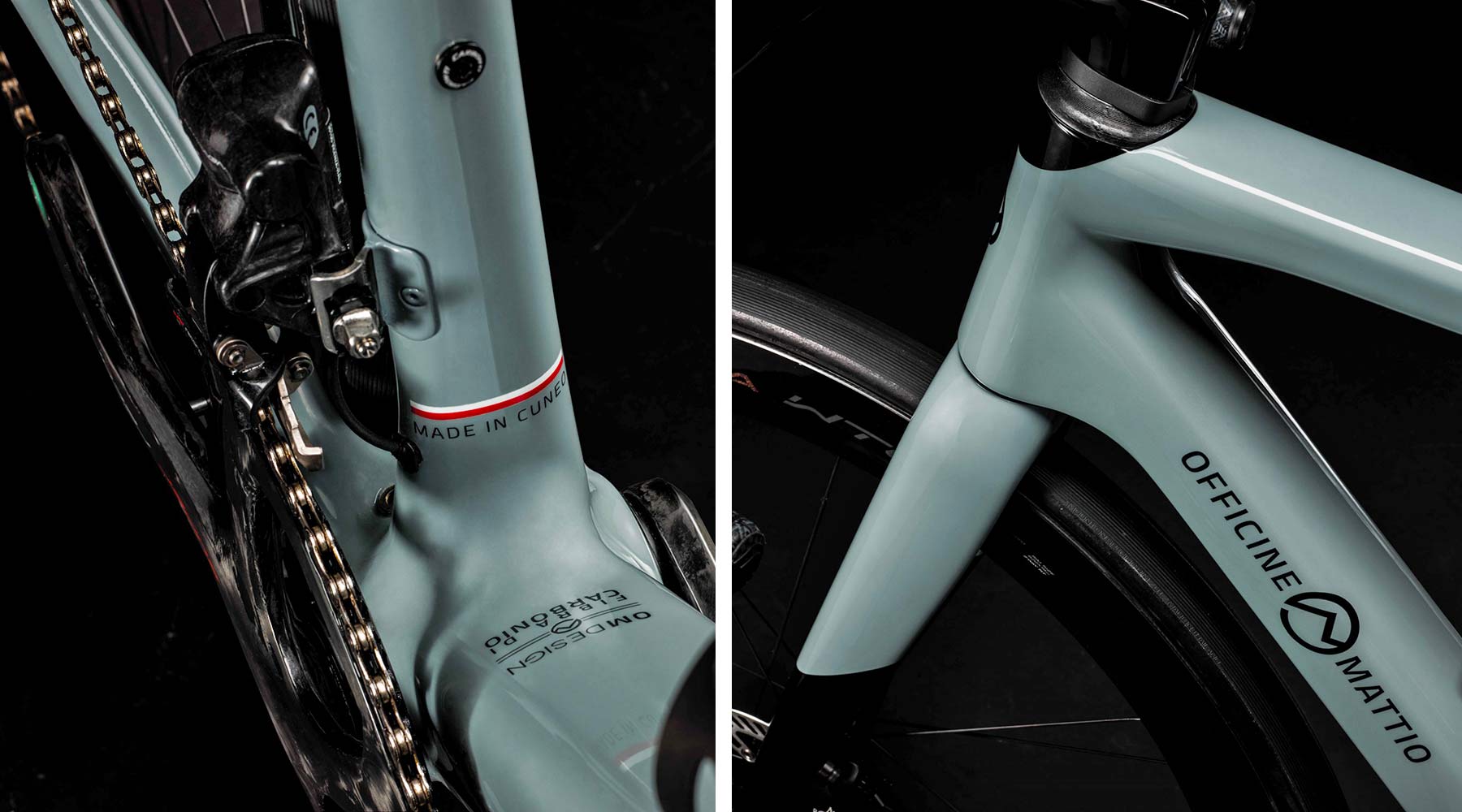Officine Mattio OM 1 S all-rounder light carbon road bike 100% made-in-Italy, frame details