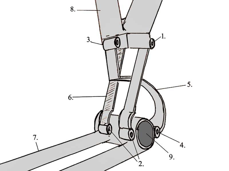Paradox mountain bike suspension concept by Bryan McFarland, crossing-link 4-bar URT MTB suspension patent diagram