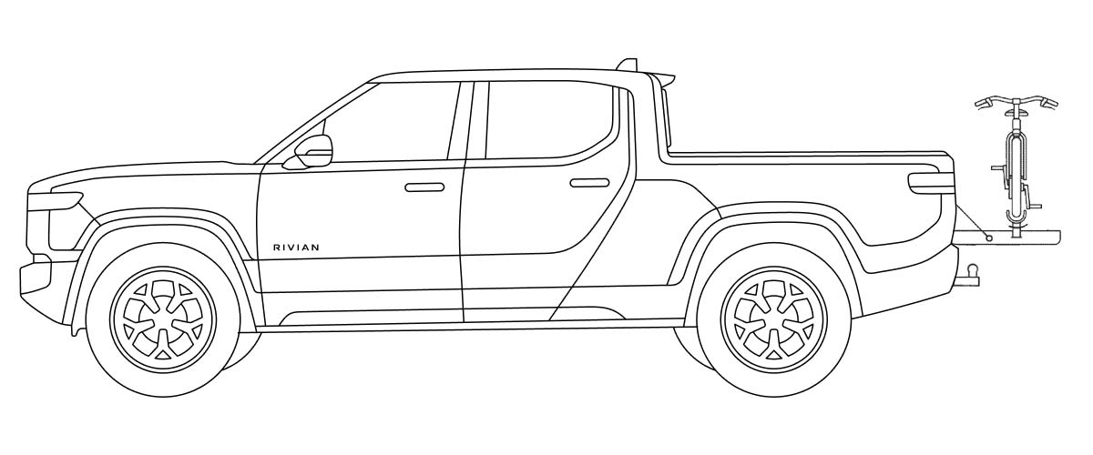 Rivian Truck integrated tailgate bike rack concept patent, side