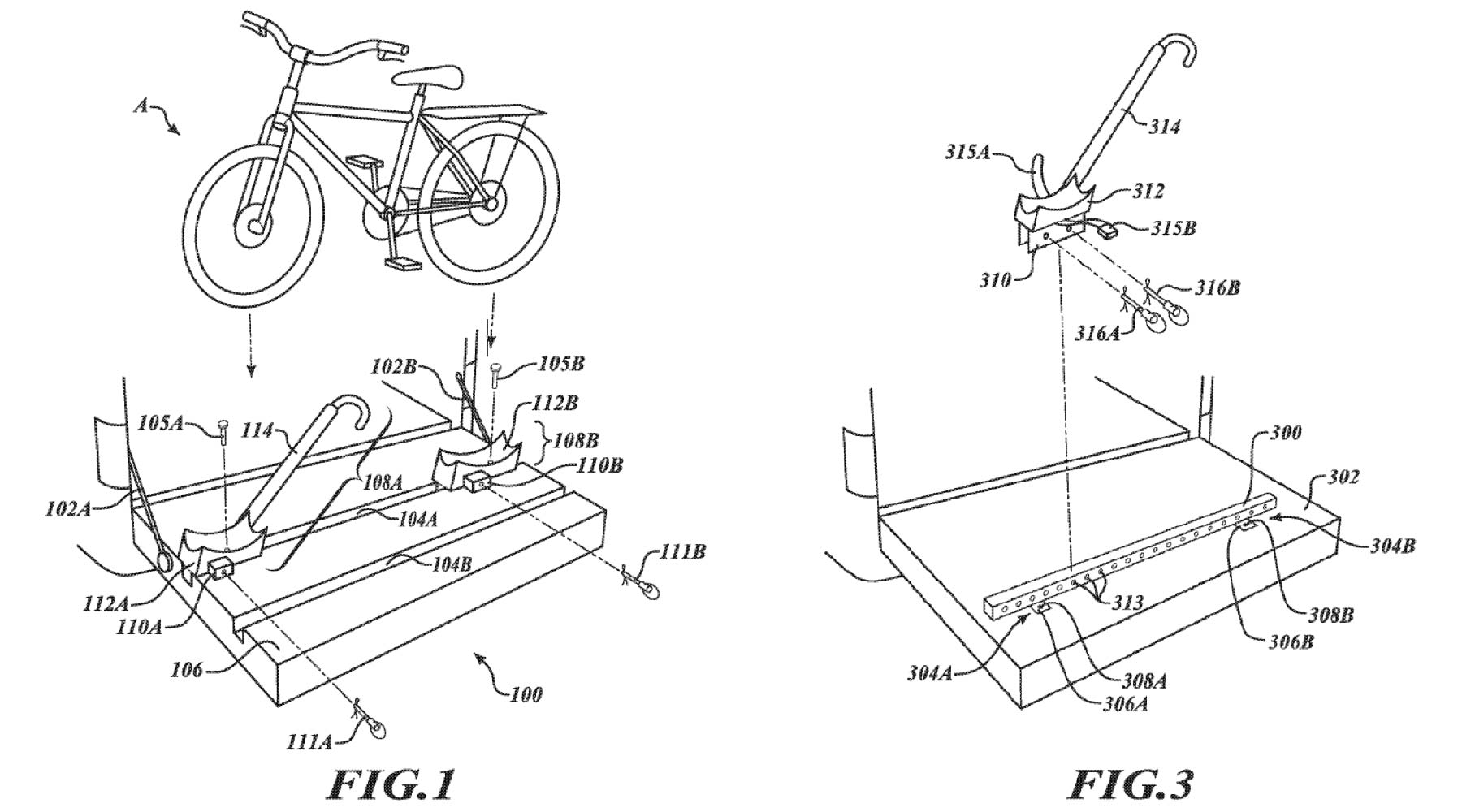Rivian Truck integrated tailgate bike rack patent application, rail concepts
