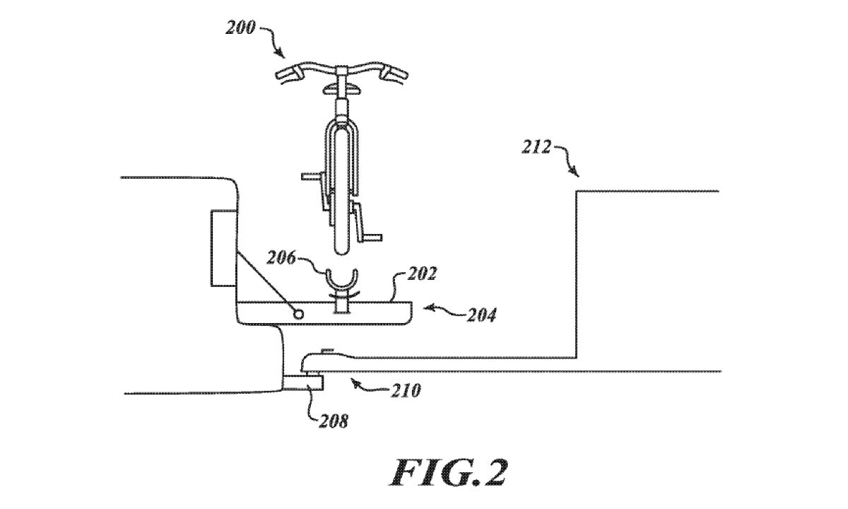Rivian Truck integrated tailgate bike rack patent application, trailer hitch