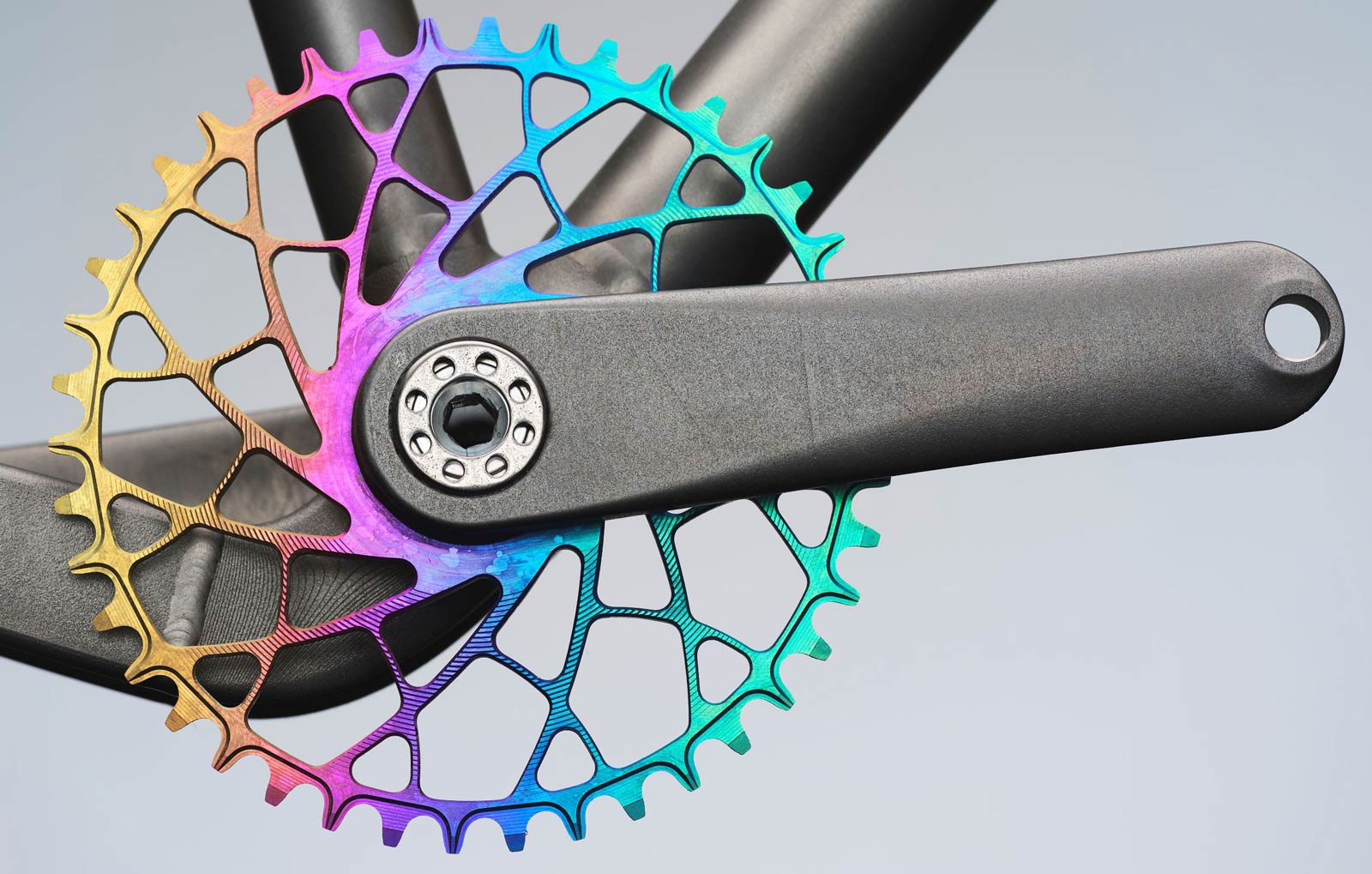 sturdy cycles rainbow finish 3d printed titanium chainring 1x road crankset