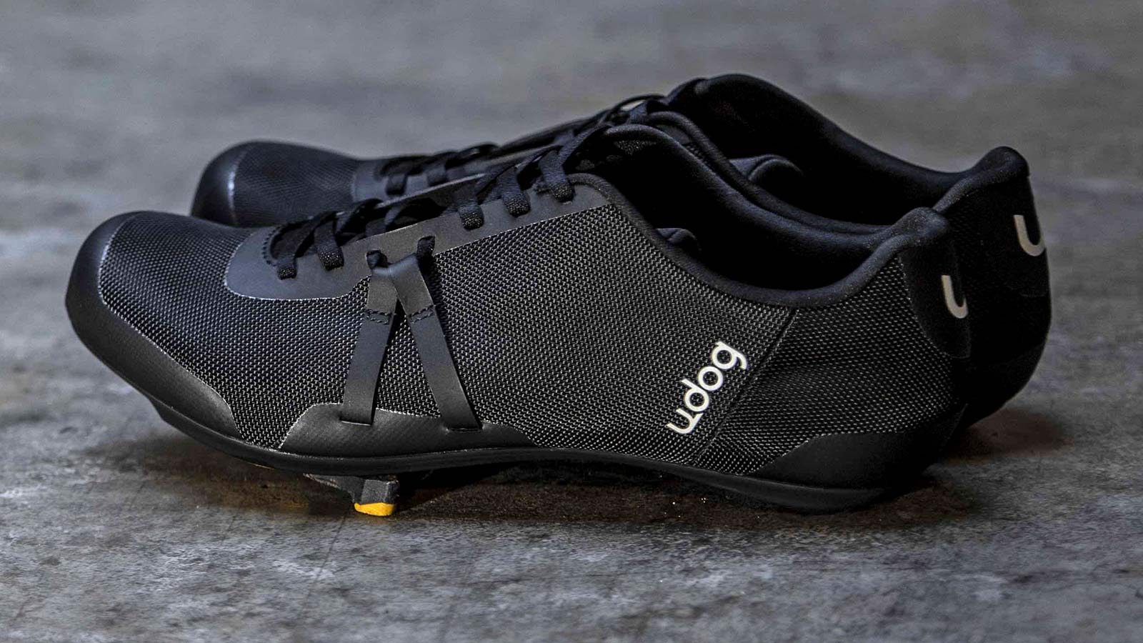 Udog Tensione road shoes, startup lightweight lace-up road cycling shoes, black close-up