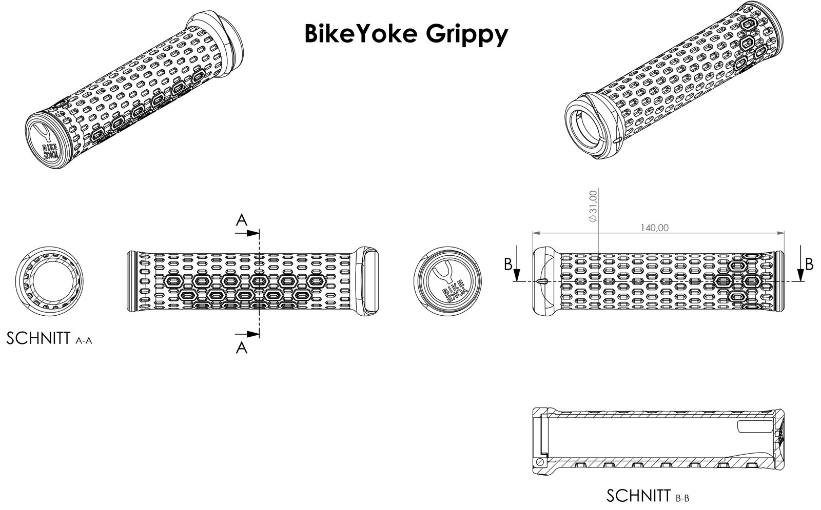 bikeyoke grippy grip specs 140mm long 31mm diameter