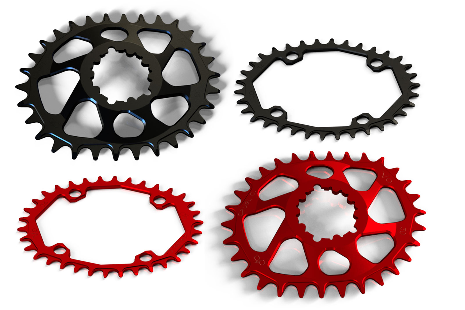cruel components vo series double cam chainrings osymmetric oval ovoid rings mtb direct mount bcd spider
