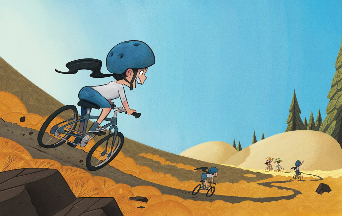 illustration of young girl riding a mountain bike from the book if you give a girl a bike