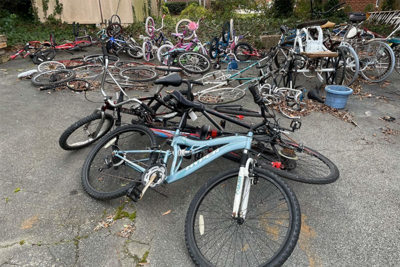 image of junked low quality bicycles used for petition for better bike manufacturing