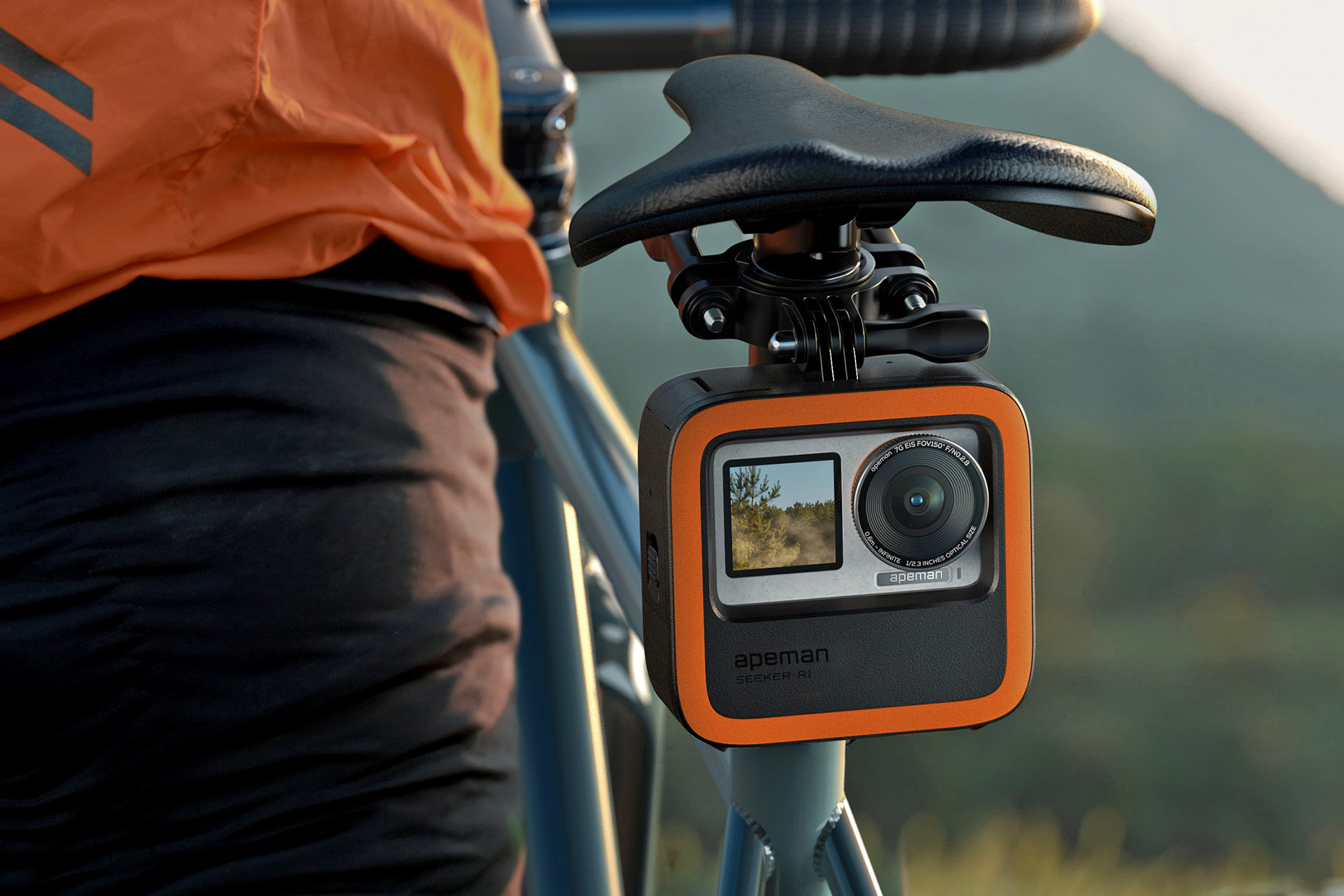Apeman Seeker R1 all-in-one cycling safety action camera light, on-bike