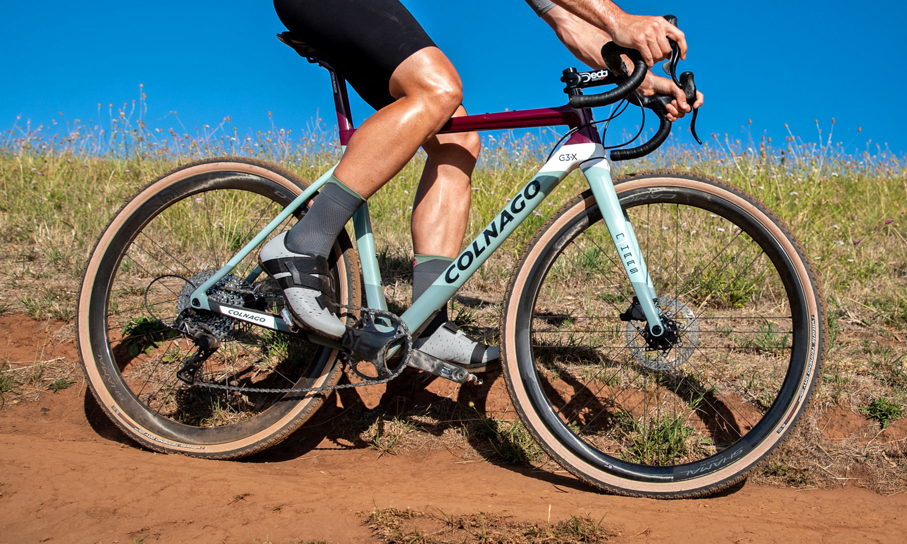 Colnago G3-X gravel race bikes for Nathan Haas, photo by Laura Fletcher, riding