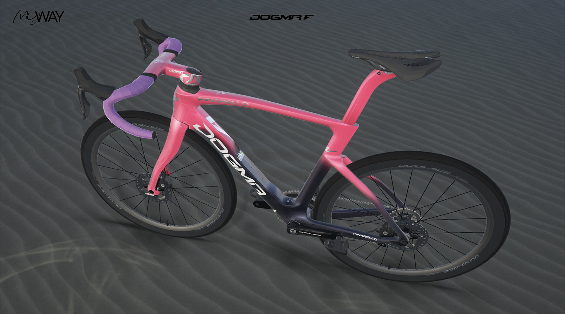 Pinarello MyWay semi-custom painted bespoke Dogma F road bike, online rendering angled