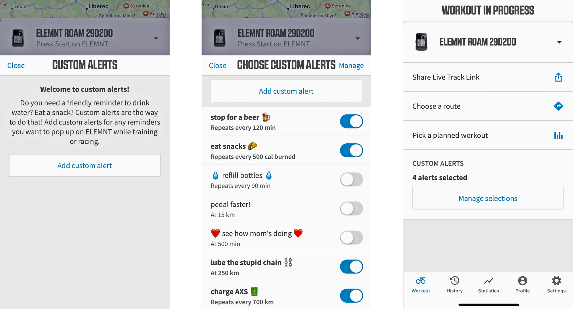 Wahoo Elemnt mid-activity Custom Alerts, hot to set up in-app
