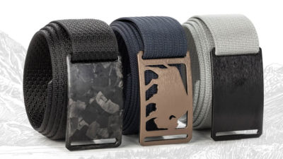 GRIP6 belts slide in with ultra-low profile carbon, titanium & alloy buckles