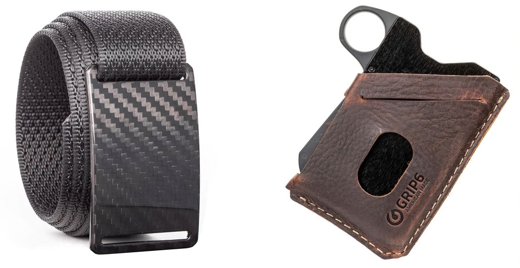 grip6 carbon fiber belt buckle and aluminum wallet