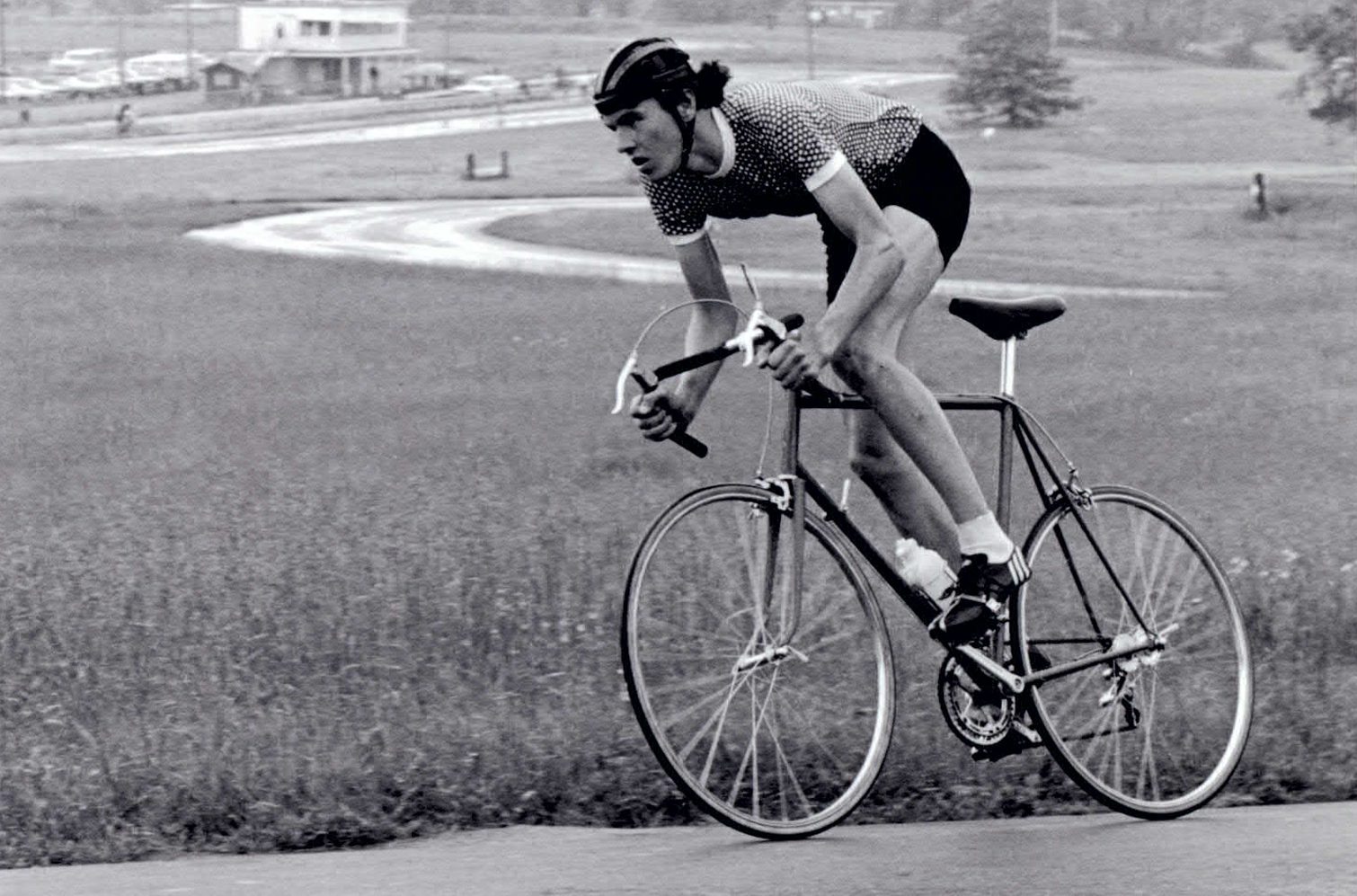 Tom Ritchey riding an old-school road bicycle.