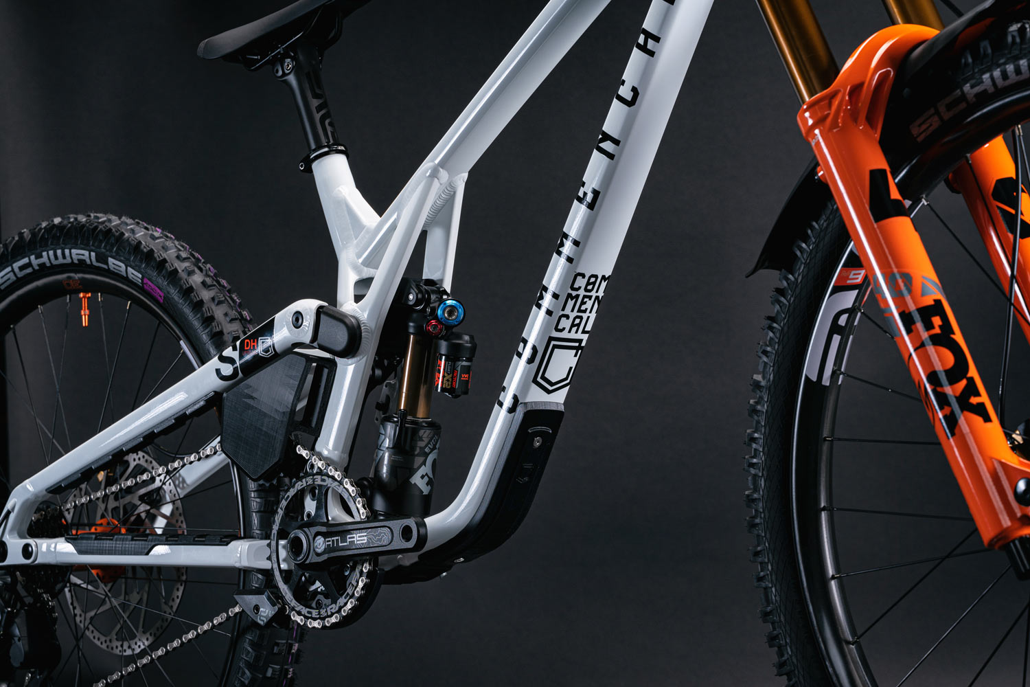 Commencal new Supreme DH V5 alloy downhill mountain bike, angled detail