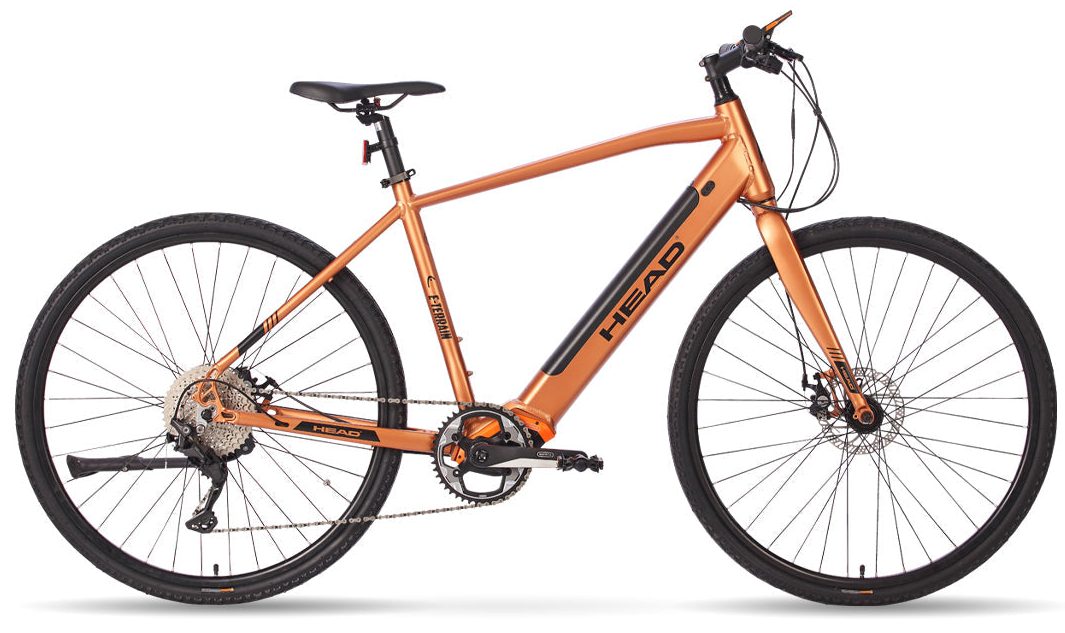 Head E-Terrain bike in orange. Side view.