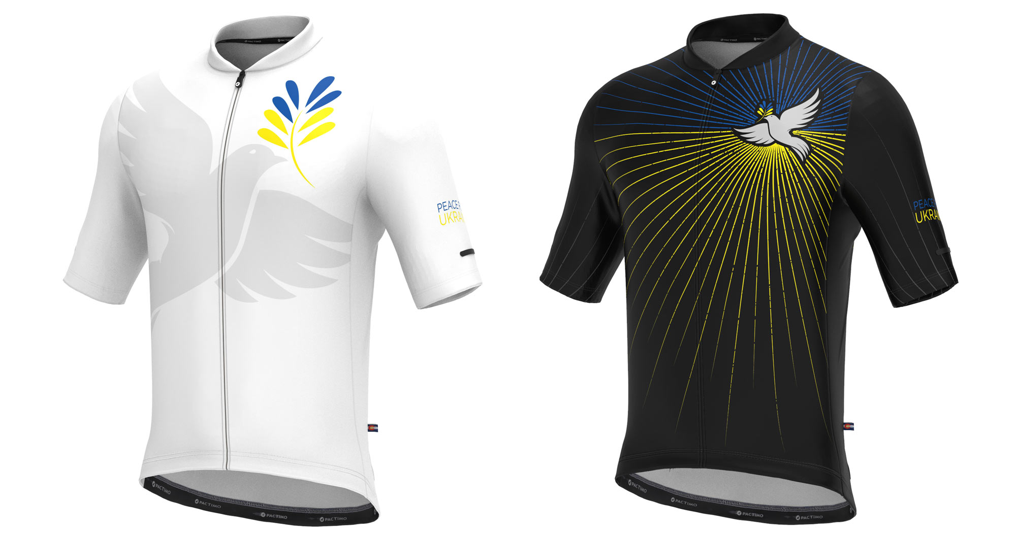 pactimo ripple of hope peace for ukraine cycling jerseys in white and black