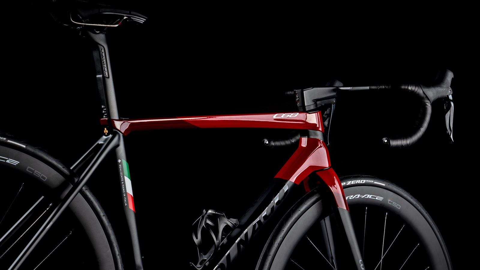 Colnago C68 premium custom carbon all road bike, made-in-Italy NFT blockchain secured, angled detail