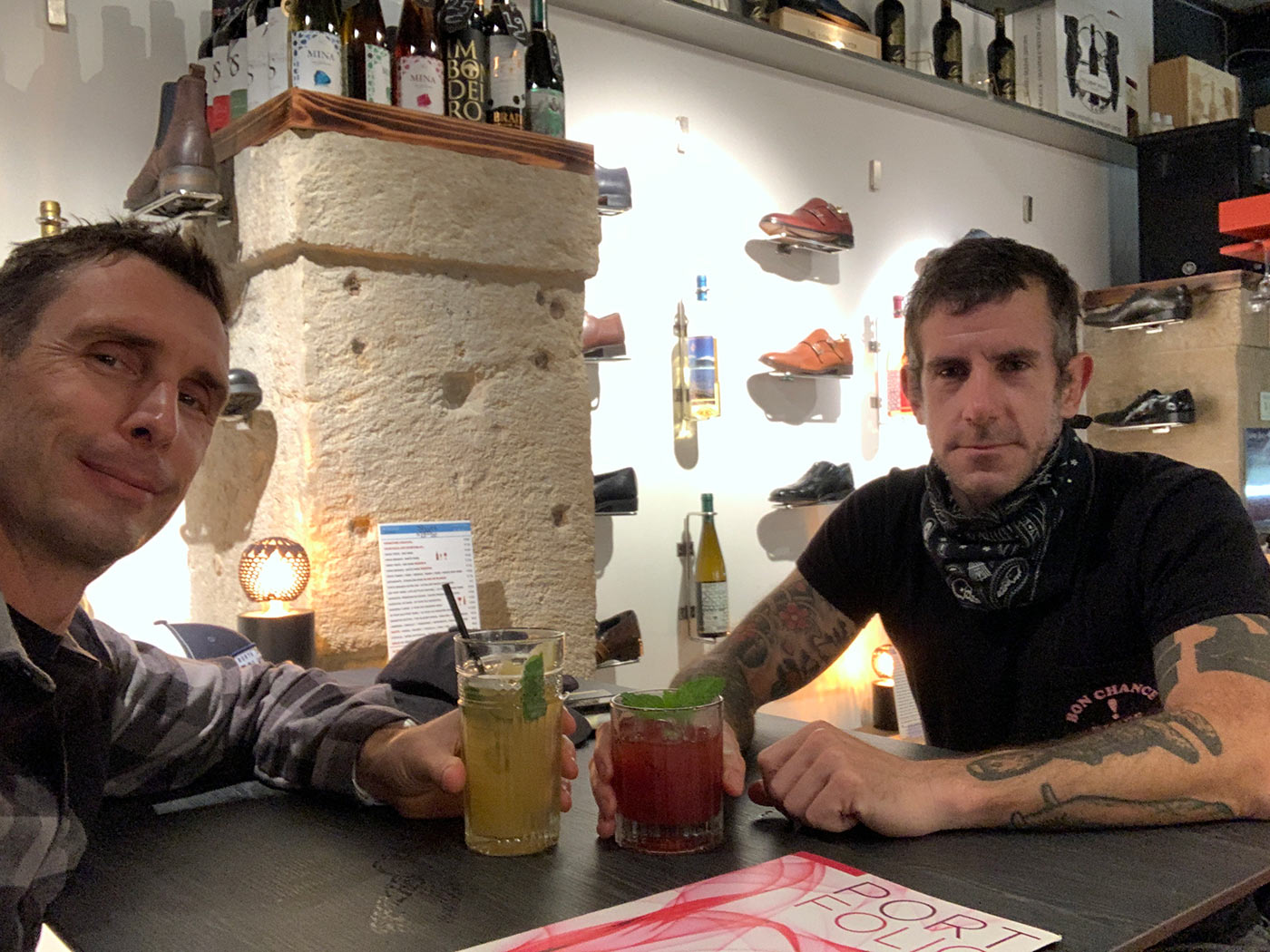 having cocktails in a shoe store in lisbon portugal