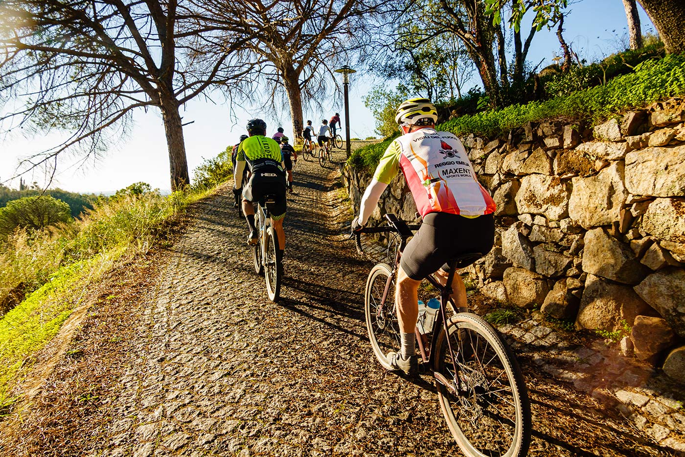 steep cobble road start for thomson gravel bike tour in portugal