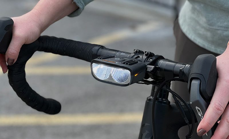 Outbound Lighting's new Detour bike light mounted to a bicycle.