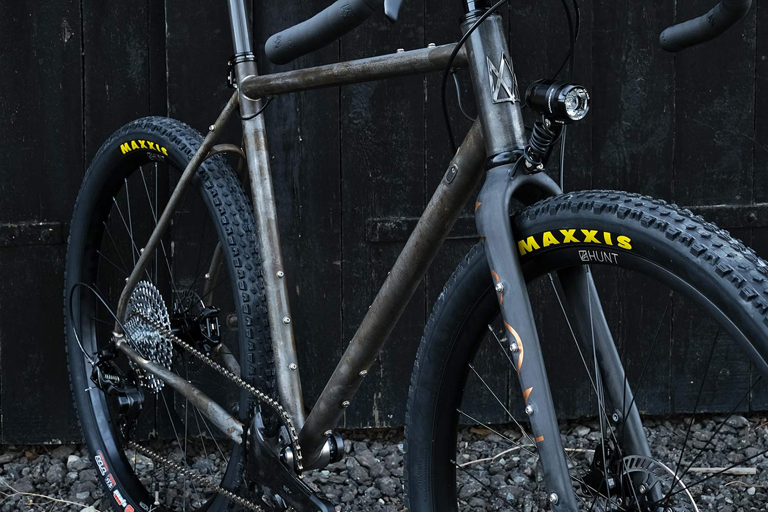Mason Exposure steel adventure gravel bike, limited raw launch edition off-road bikepacking, frame detail