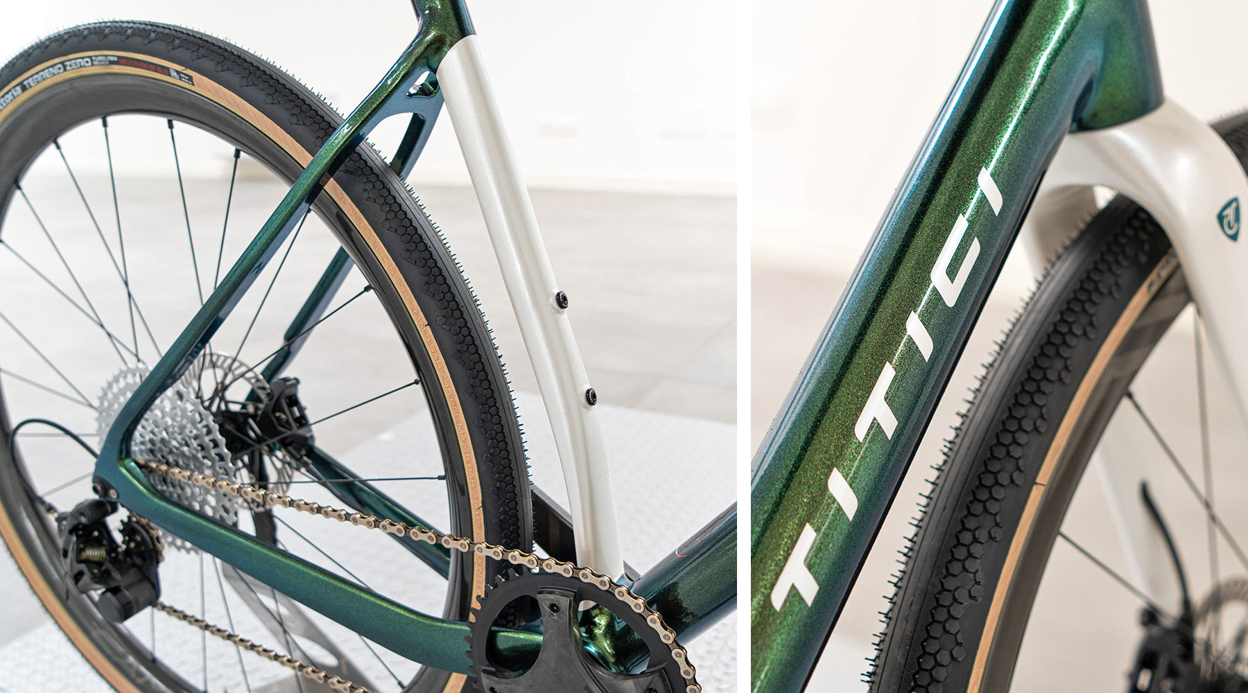 Titici Relli carbon gravel bike, Flexy PAT AAT vibration-damping engineered comfort flex, tire clearance