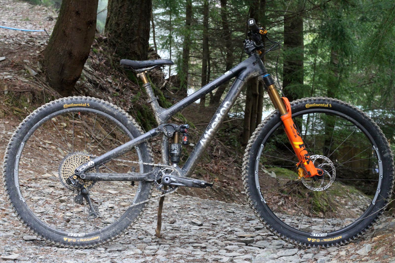 dan browns atherton trail bike with continental kryptotal dh casing tires at dyfi bike park