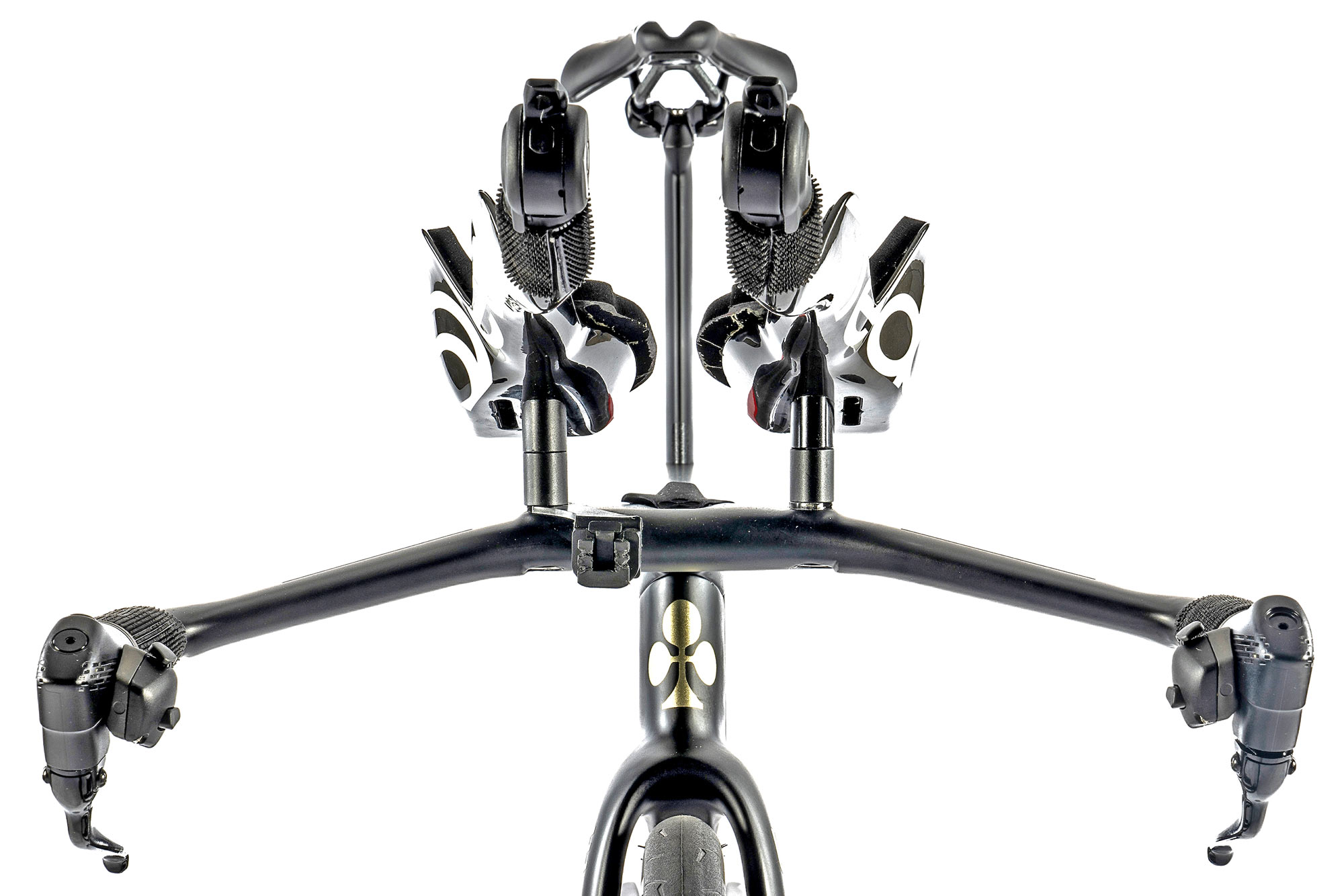 Campagnolo Super Record EPS 12 time trial brake levers with 12-speed shifters, cockpit from front