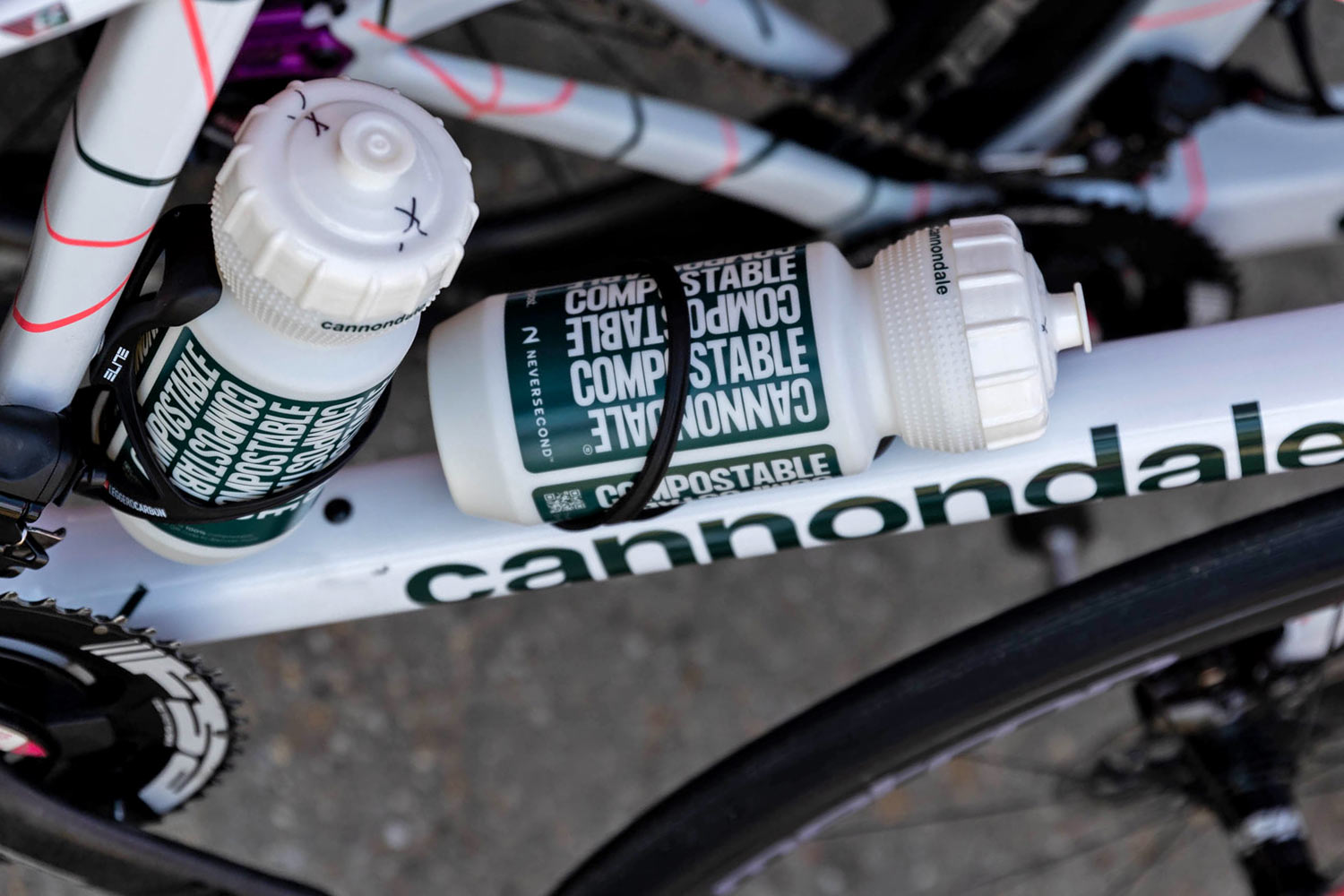 Cannondale pro-only 100% Compostable water Bottle, professional peloton cycling bidon, on-bike