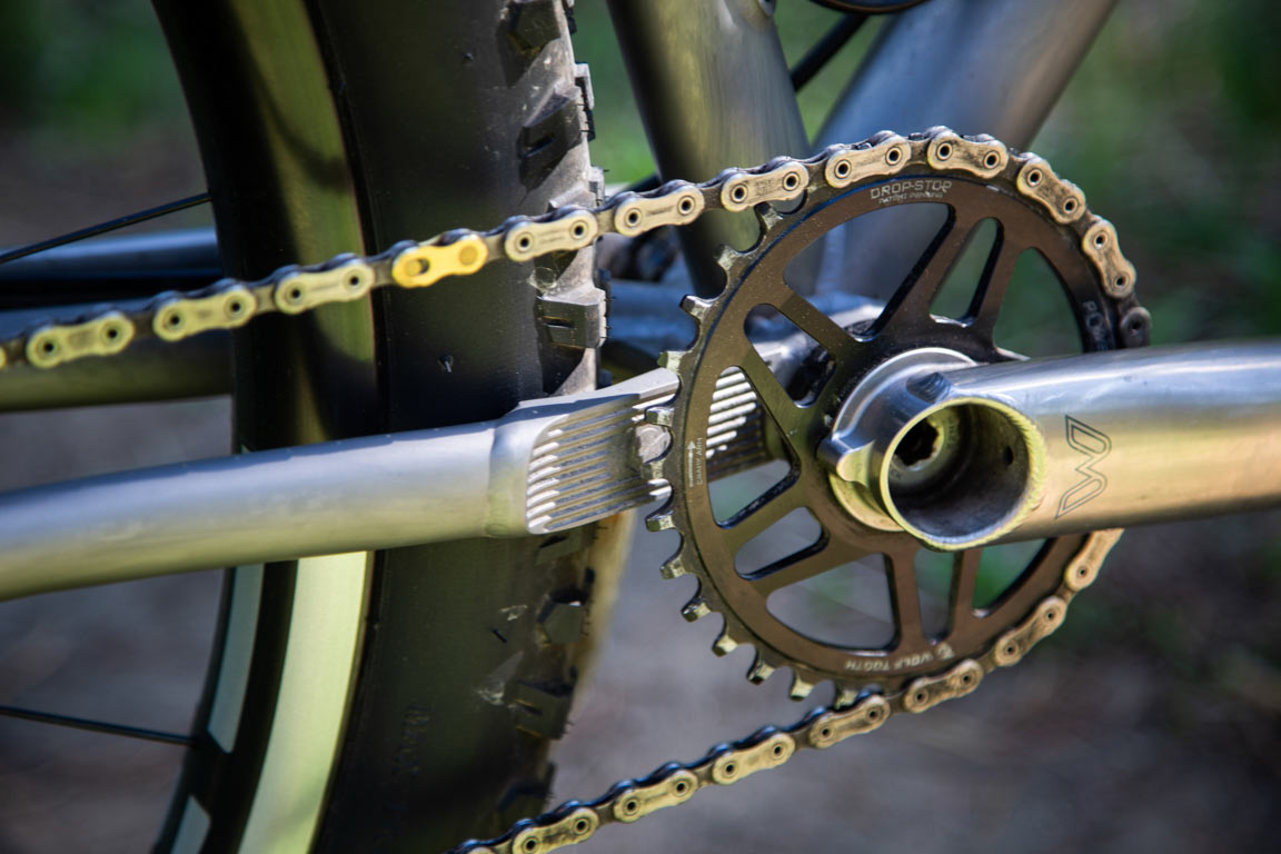 esker hay duke ti and japhy titanium mountain bike closeup detail of chainstay yoke