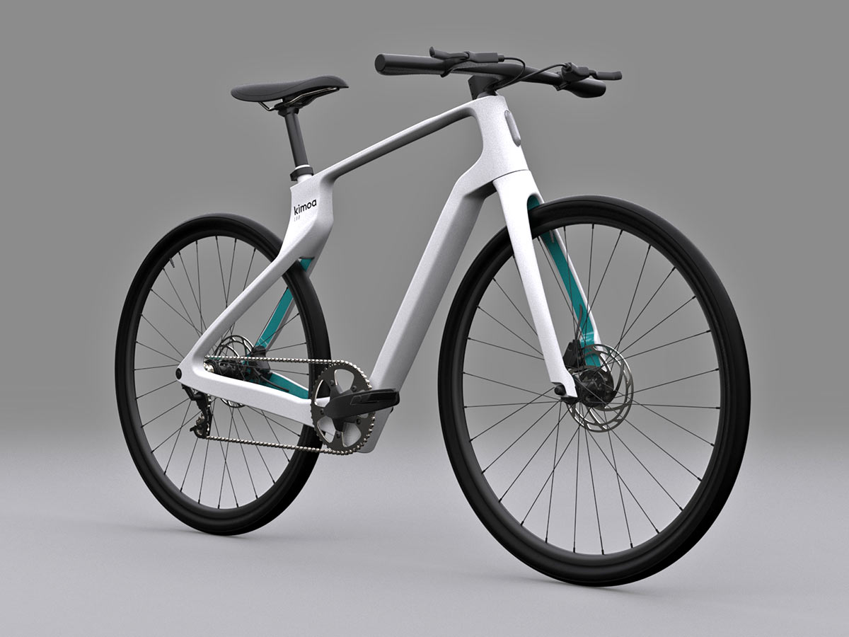 Kimoa x Arevo custom 3d-printed carbon e-bike, angled front