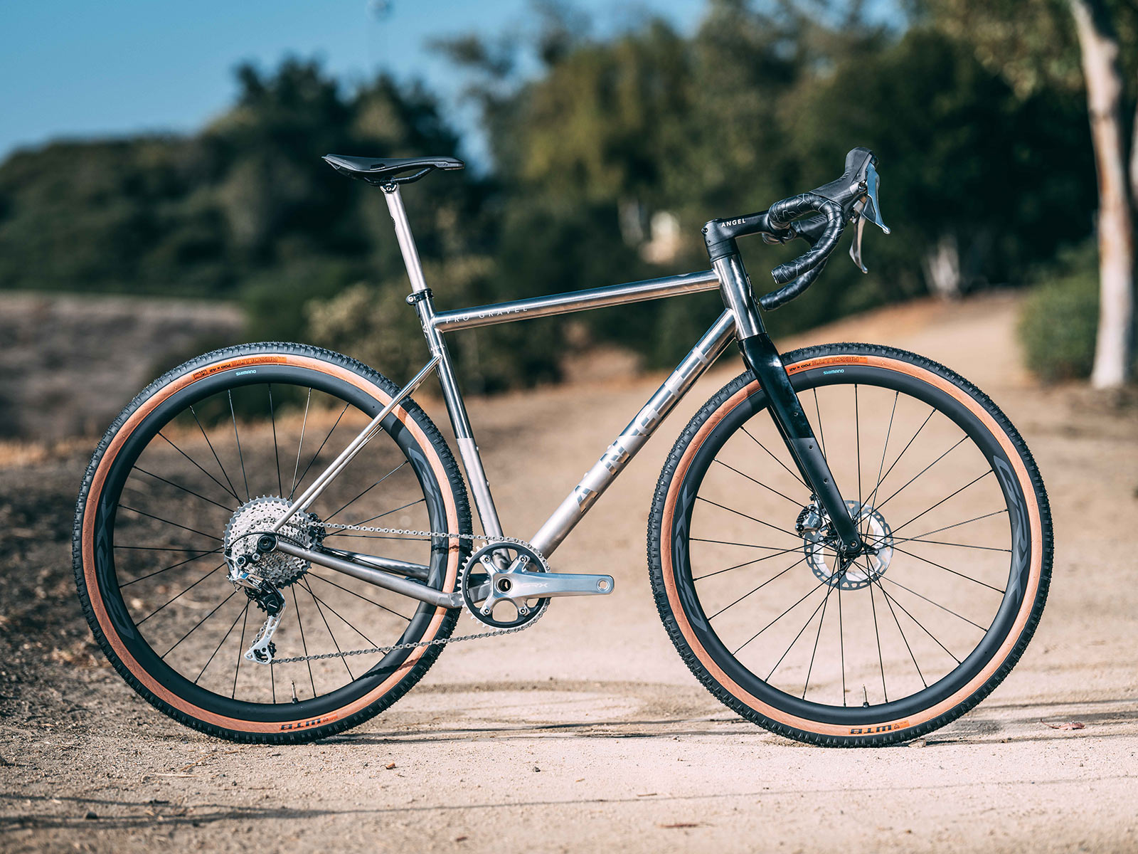angel custom titanium gravel bike with shimano grx limited polished silver components