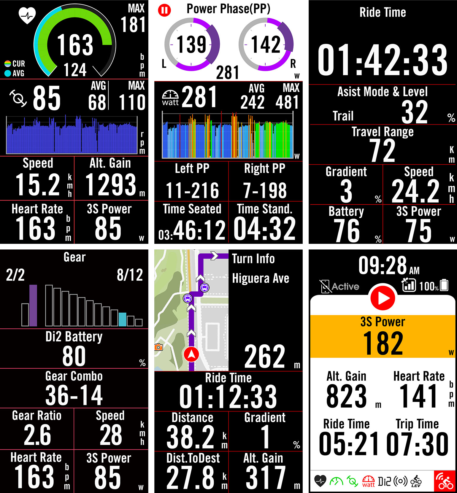ride data and power screens n the bryton s800 gps cycling computer