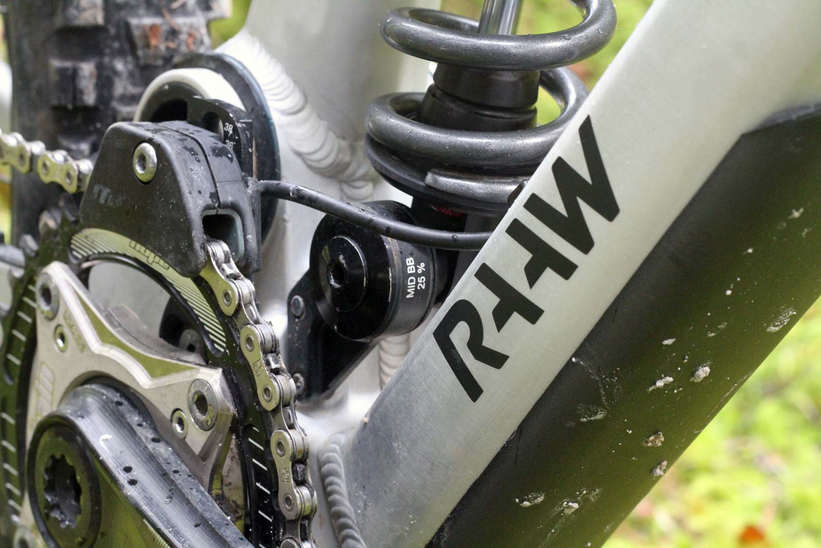 raaw dh bike lower shock mounting tab 25% progression bb height adjust