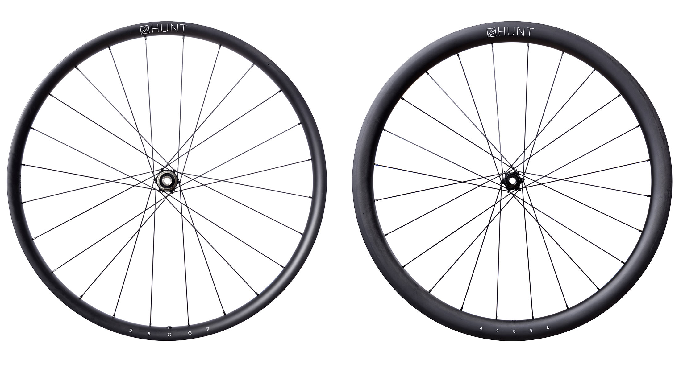 Hunt Carbon Gravel Race lightweight hookless tubeless gravel bike wheels, 25|40 CGR, mixed pair