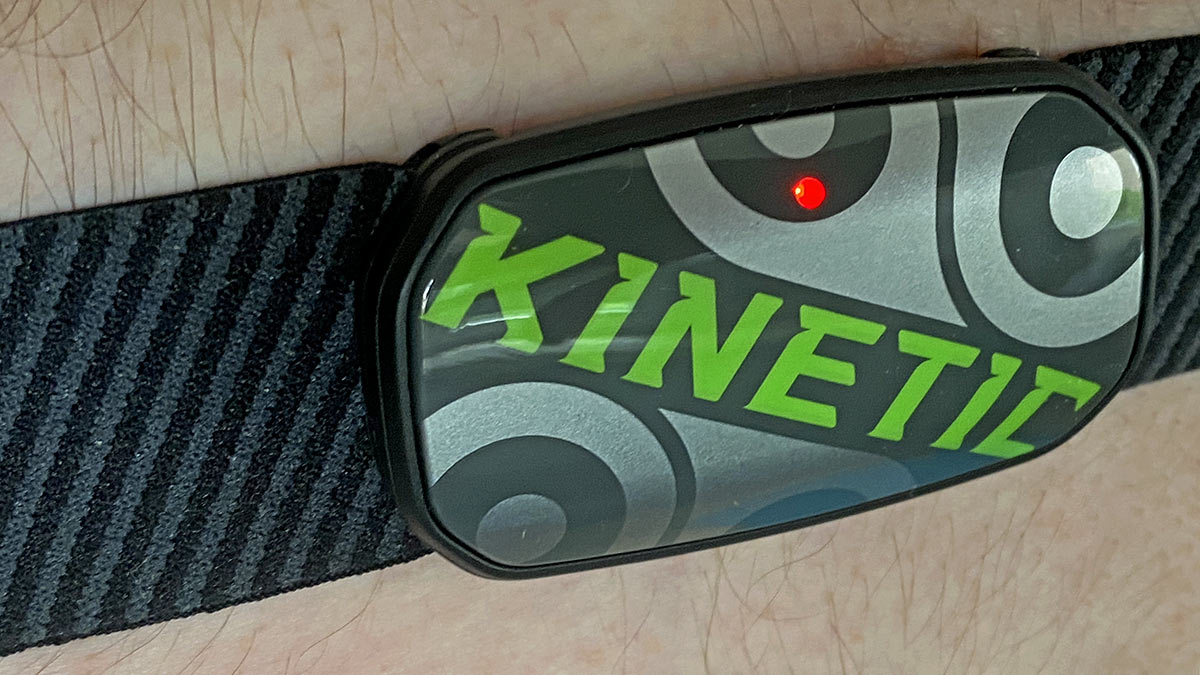 Kinetic inRide H1 lightweight affordable Bluetooth ANTplus heart rate monitor, red light ON recording