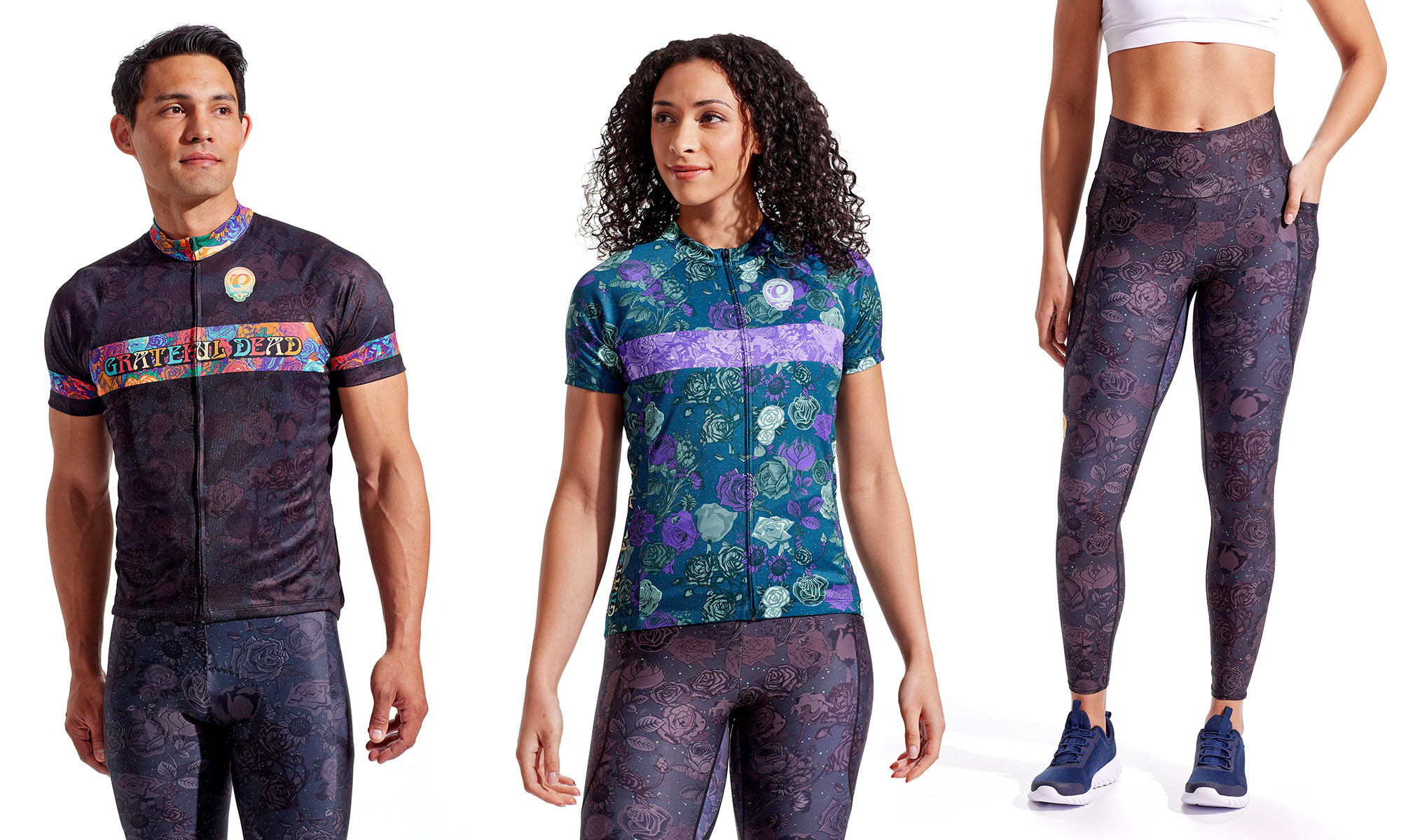 Pearl Izumi Grateful Dead limited edition Rambler collection, retro 1972 Europe Summer Tour inspired cycling kit, classic jerseys & tights
