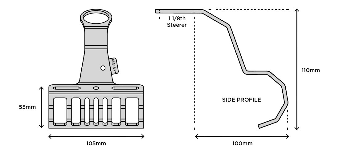 Restrap Bumper Bar bikepacking bag stabilizer, micro front rack, dimensions