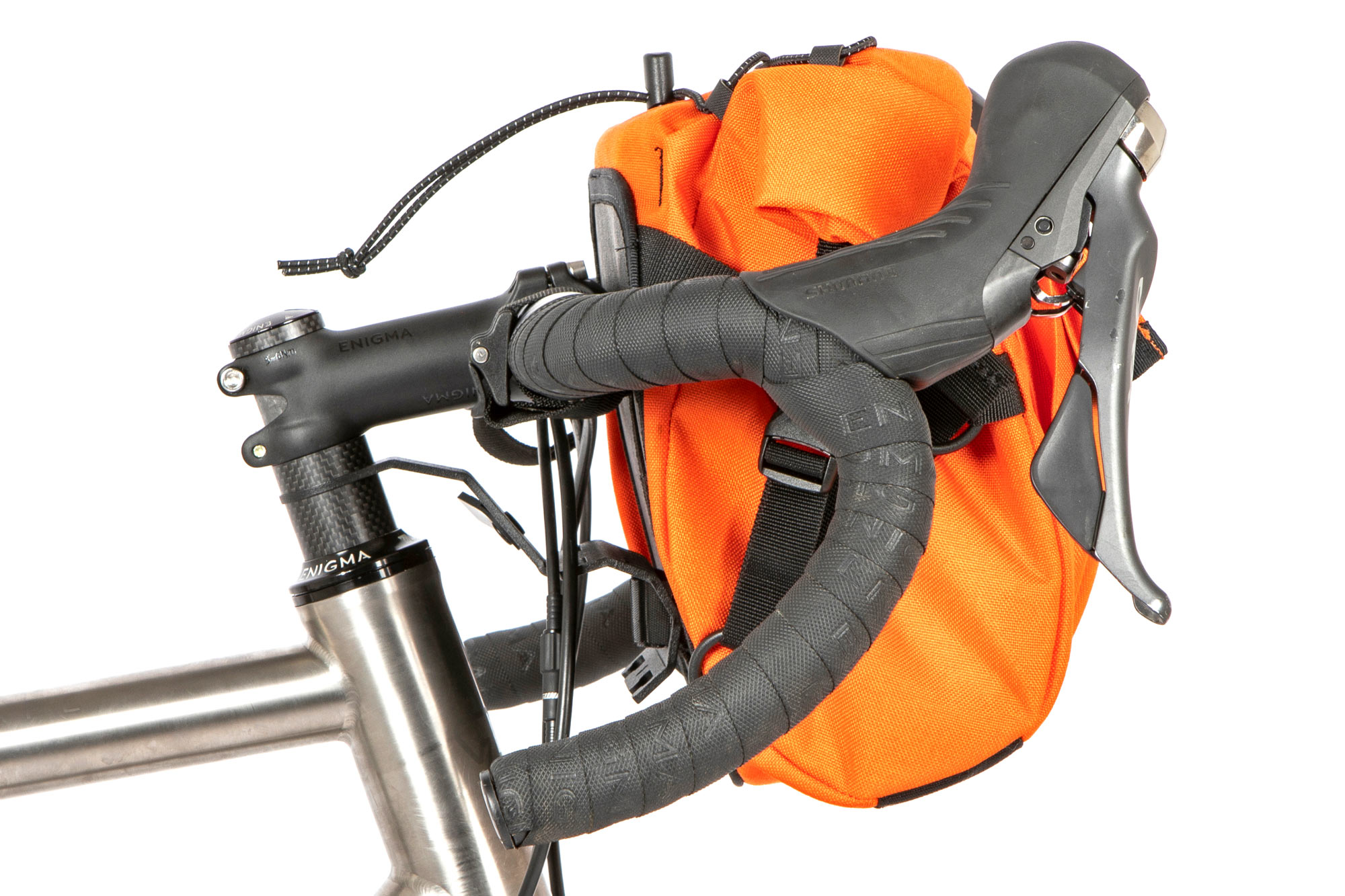 Restrap Bumper Bar bikepacking bag stabilizer, micro front rack, orange bar bag