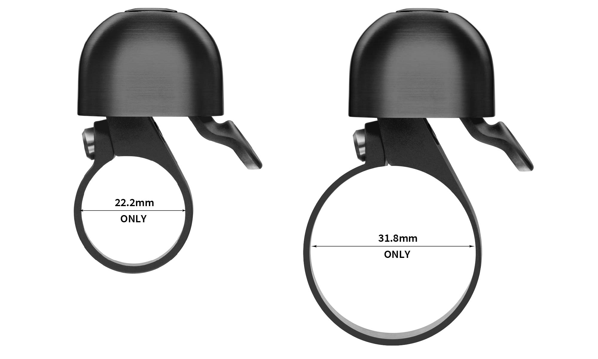 Spurcycle Compact Bell with 22.2mm or 31.8mm clamp, side dimensions