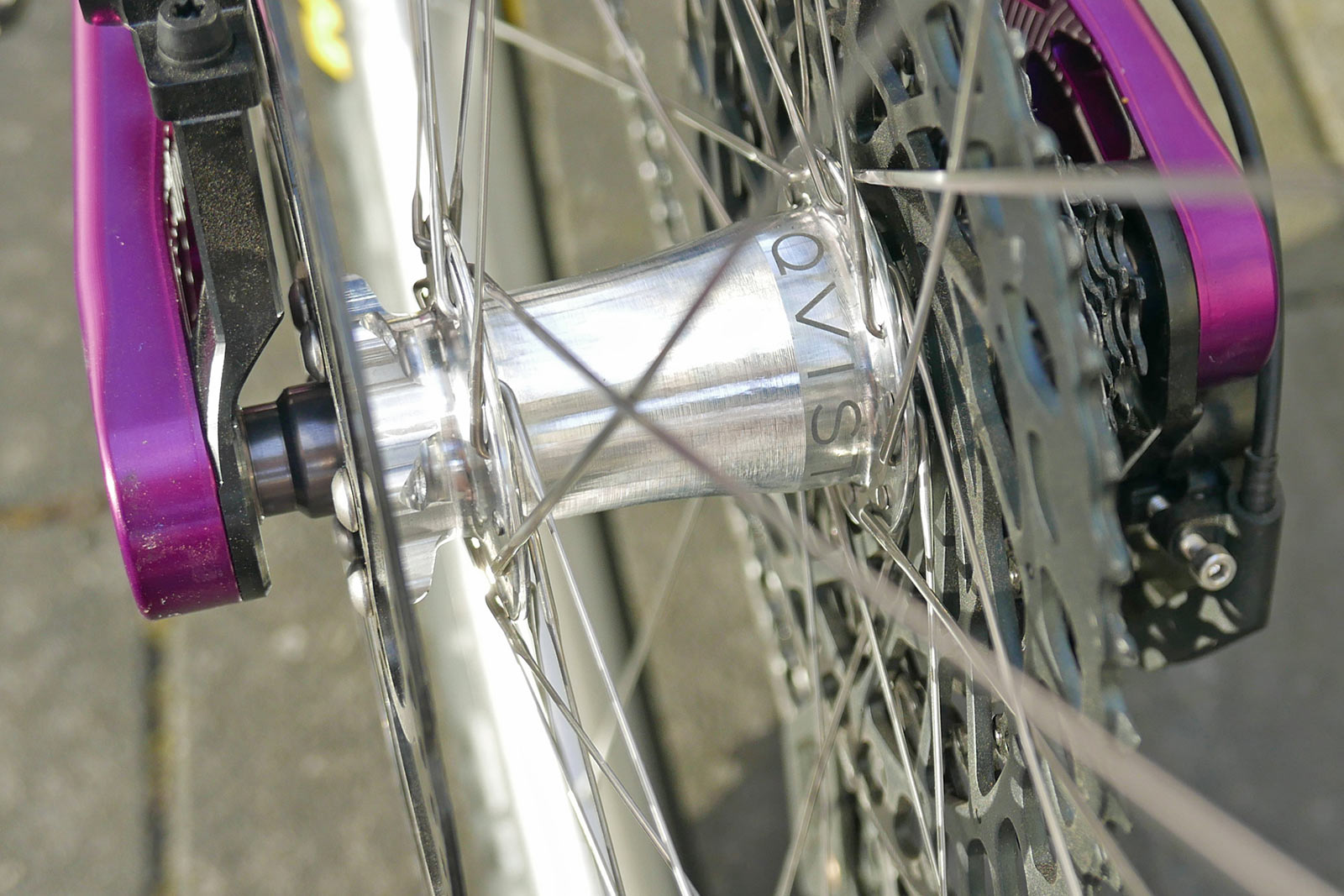 Qvist hubs, 128-tooth Double Ratchet ultra-fast 2.8° engagement mountain bike hub prototype, on-bike