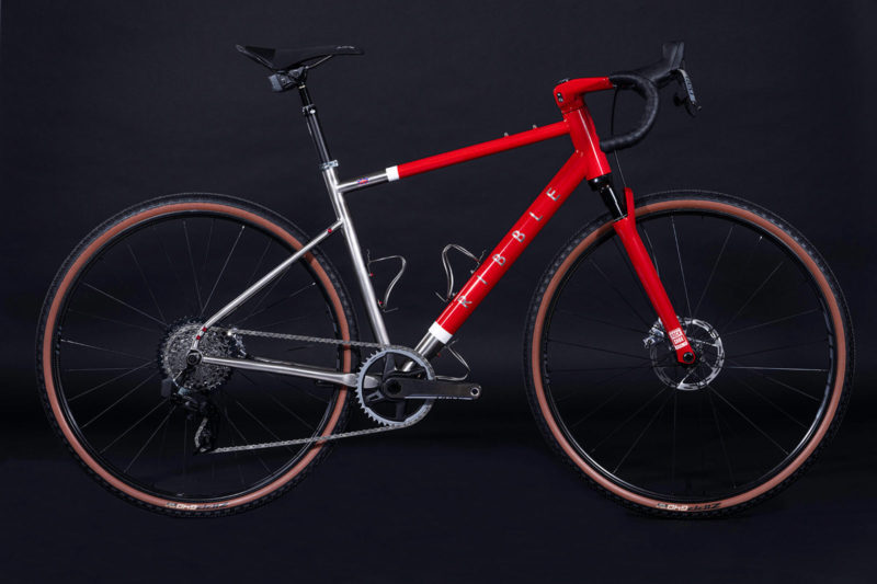 prototype ribble titanium gravel bike with internal routing and stealth cockpit