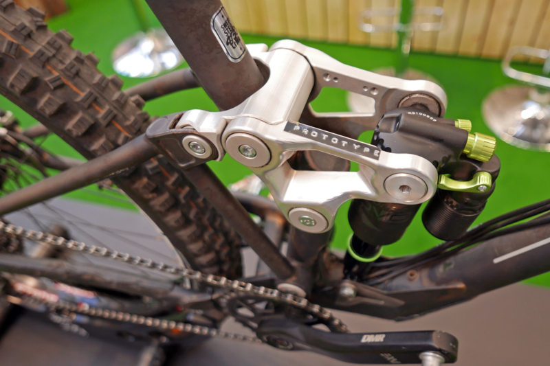 Sour Double Choc steel 143mm travel enduro bike prototype, Actofive-made alloy linkage