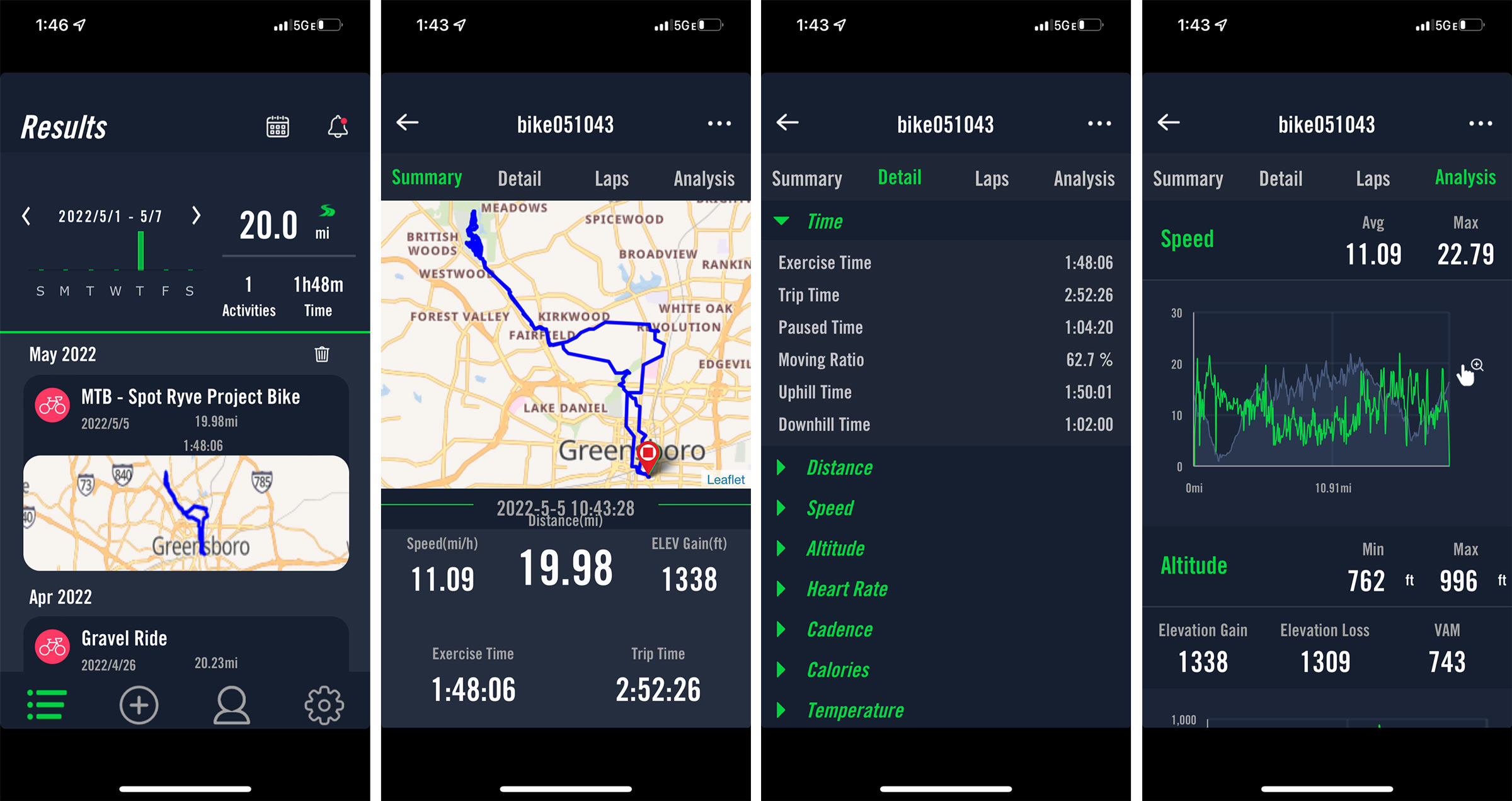 routing and mapping screens on Bryton Active app