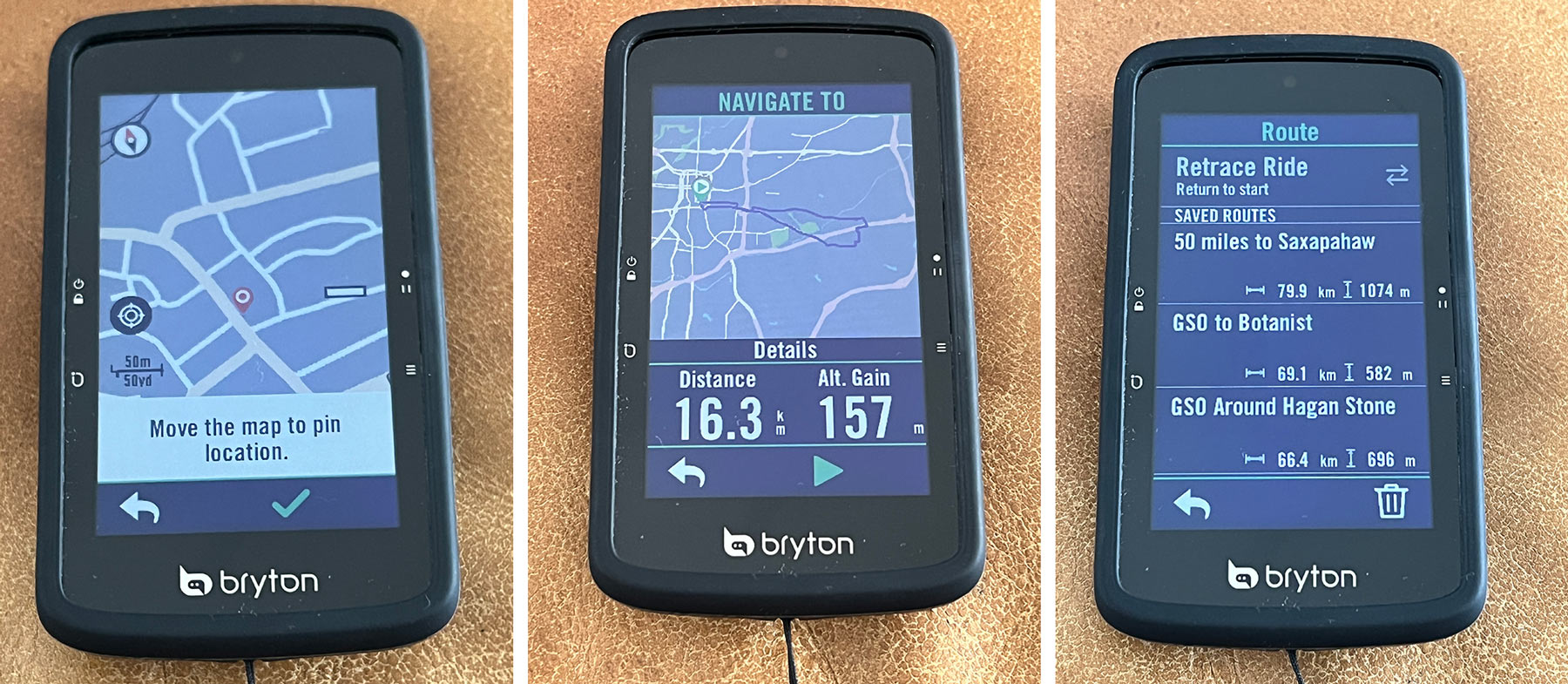 routing and mapping screens on Bryton S800