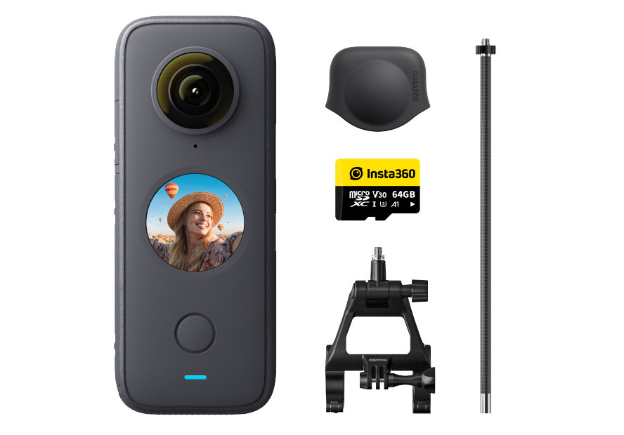 insta360 ONE X2 360 degree action camera cycling kit bundle with out-front boom pole mount