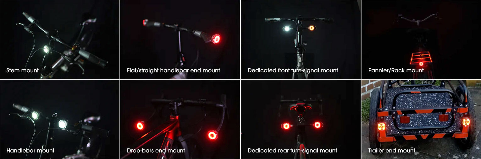 Lumos Firefly smart 4-in-1 bike lights, mounting options