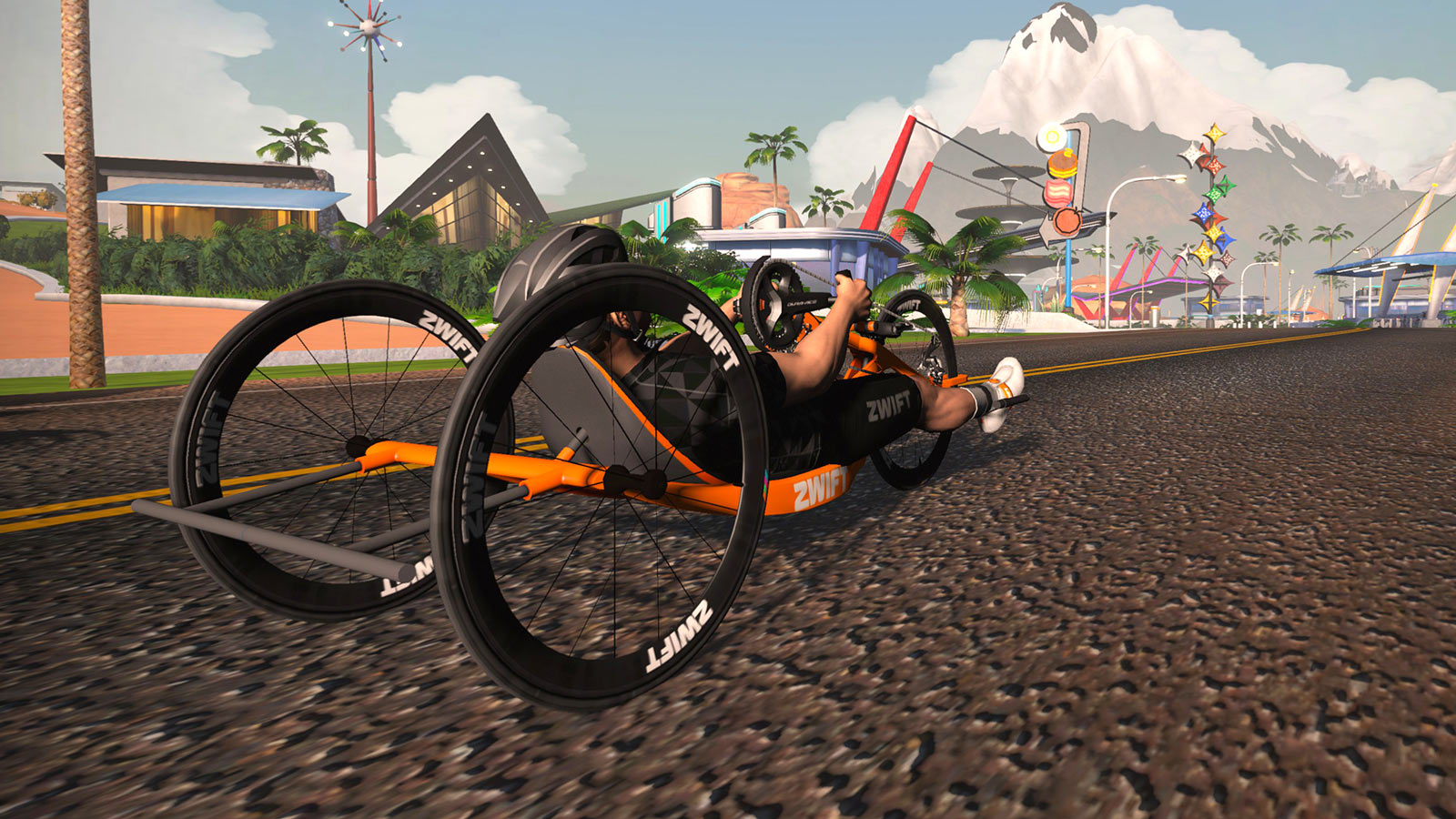 zwift handcycle shown from the rear